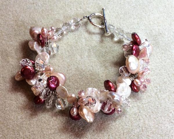 Pink Freshwater Pearls and Crystal Bracelet