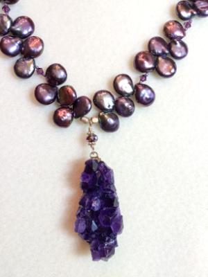 Amethyst, Pearls and Swarovski Crystal Necklace